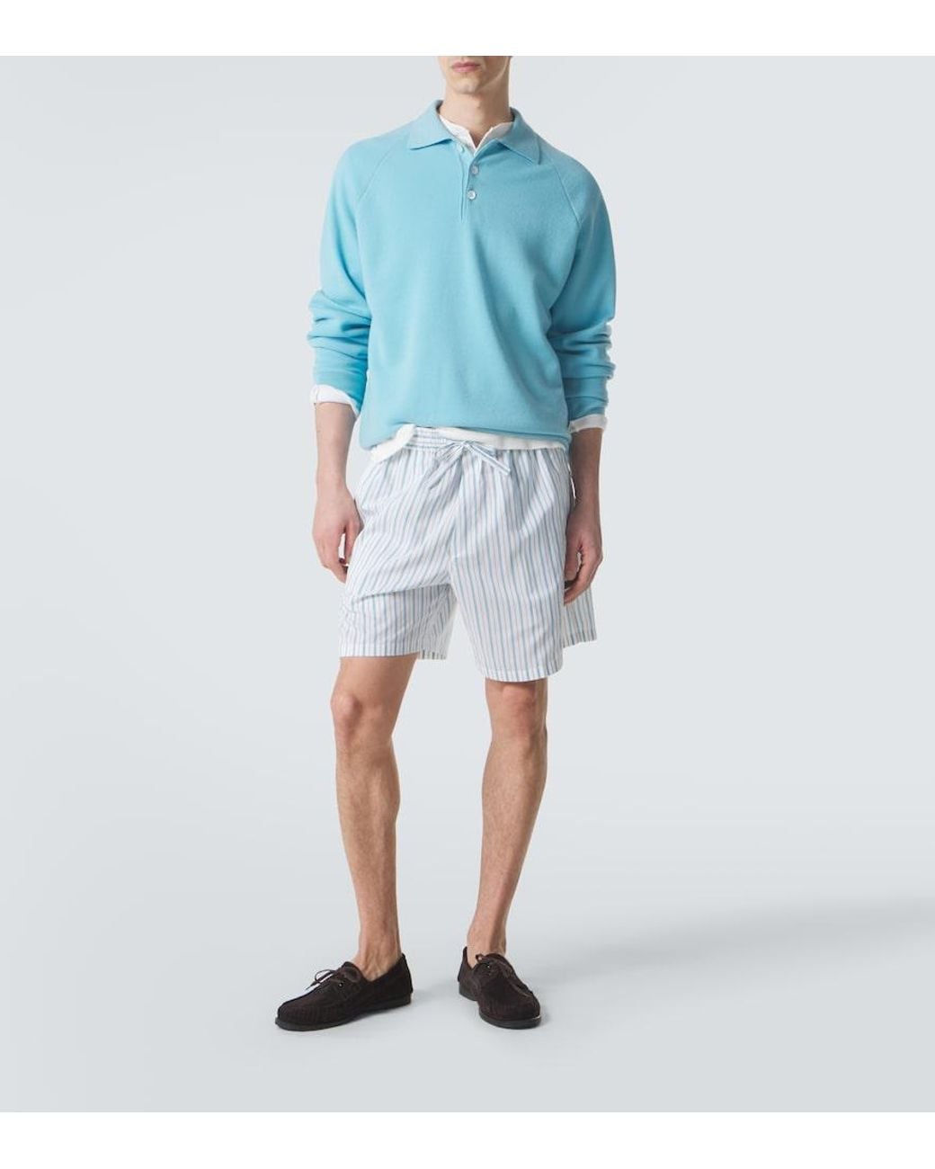 Umit Benan Blue Julian Striped Silk And Cotton Shorts for men