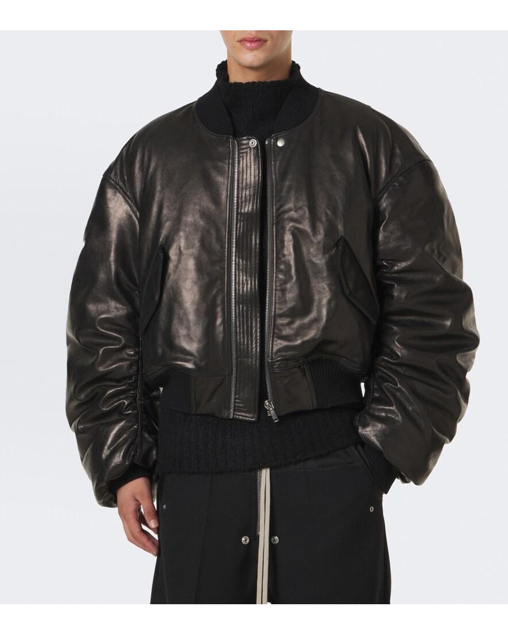 Rick Owens Black Secchia Flight Leather Down Jacket for men