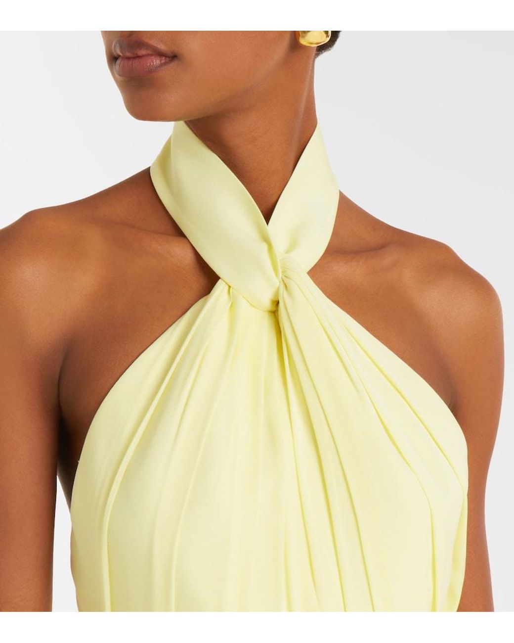 Elie Saab Yellow Halterneck Silk-Blend Midi Dress
