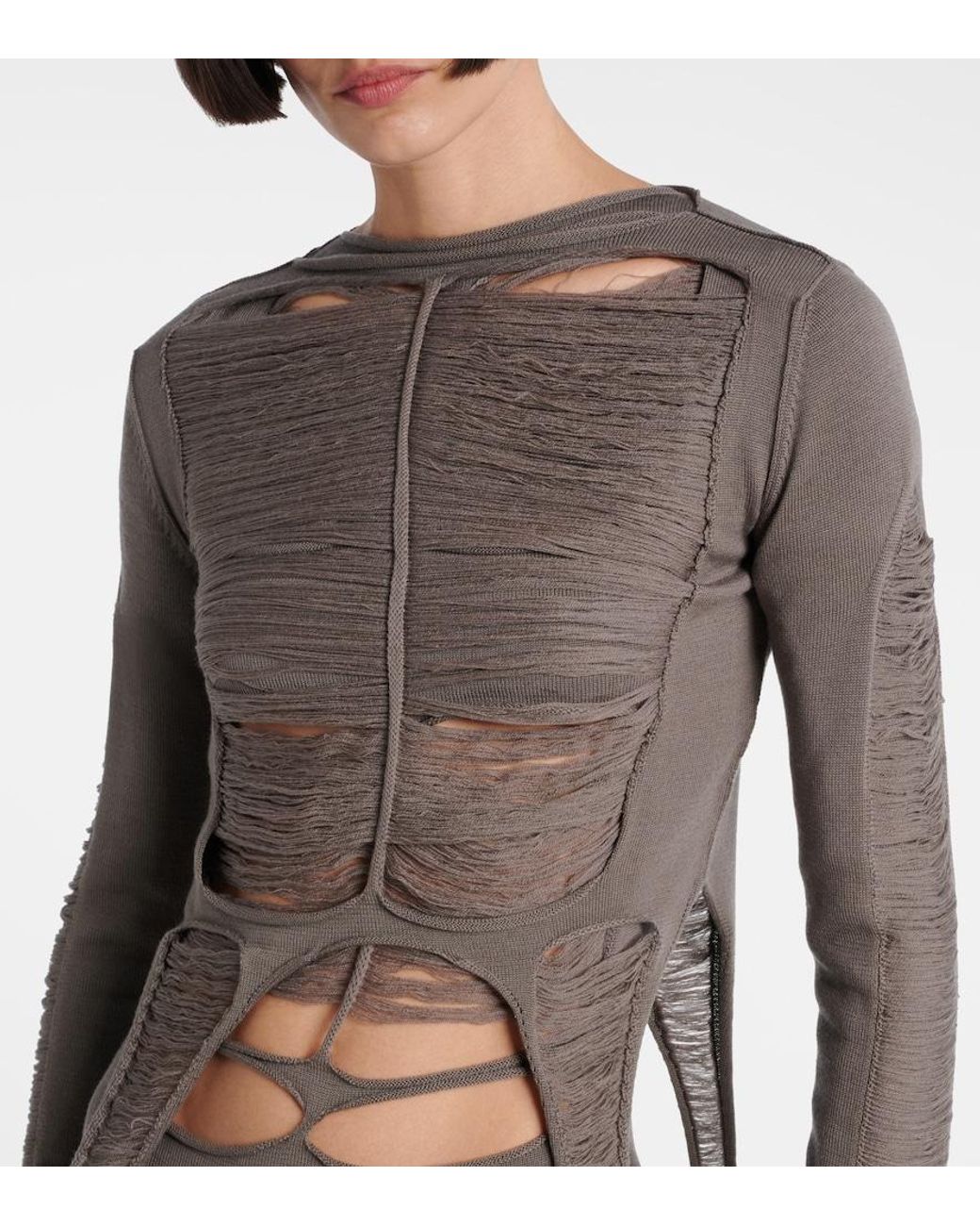 Rick Owens Gray Distressed Wool Top