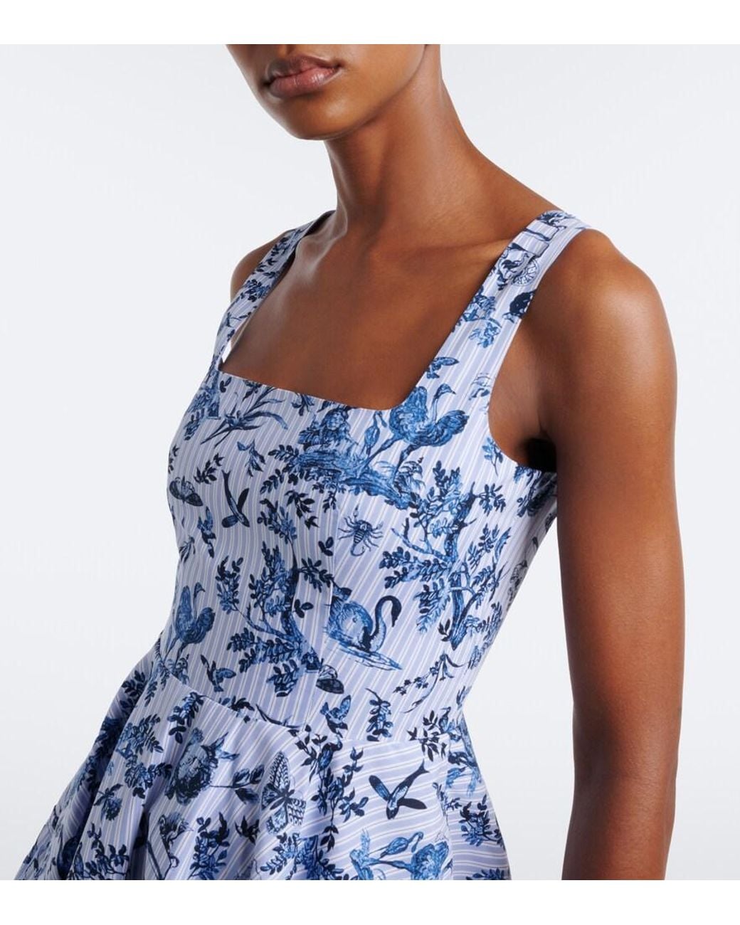 Erdem Blue Striped Printed Cotton Poplin Midi Dress
