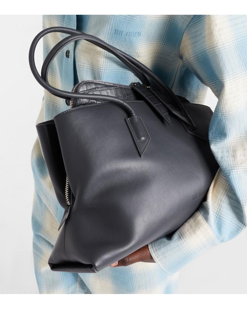 The Attico Black La Passeggiata Medium Leather Tote Bag