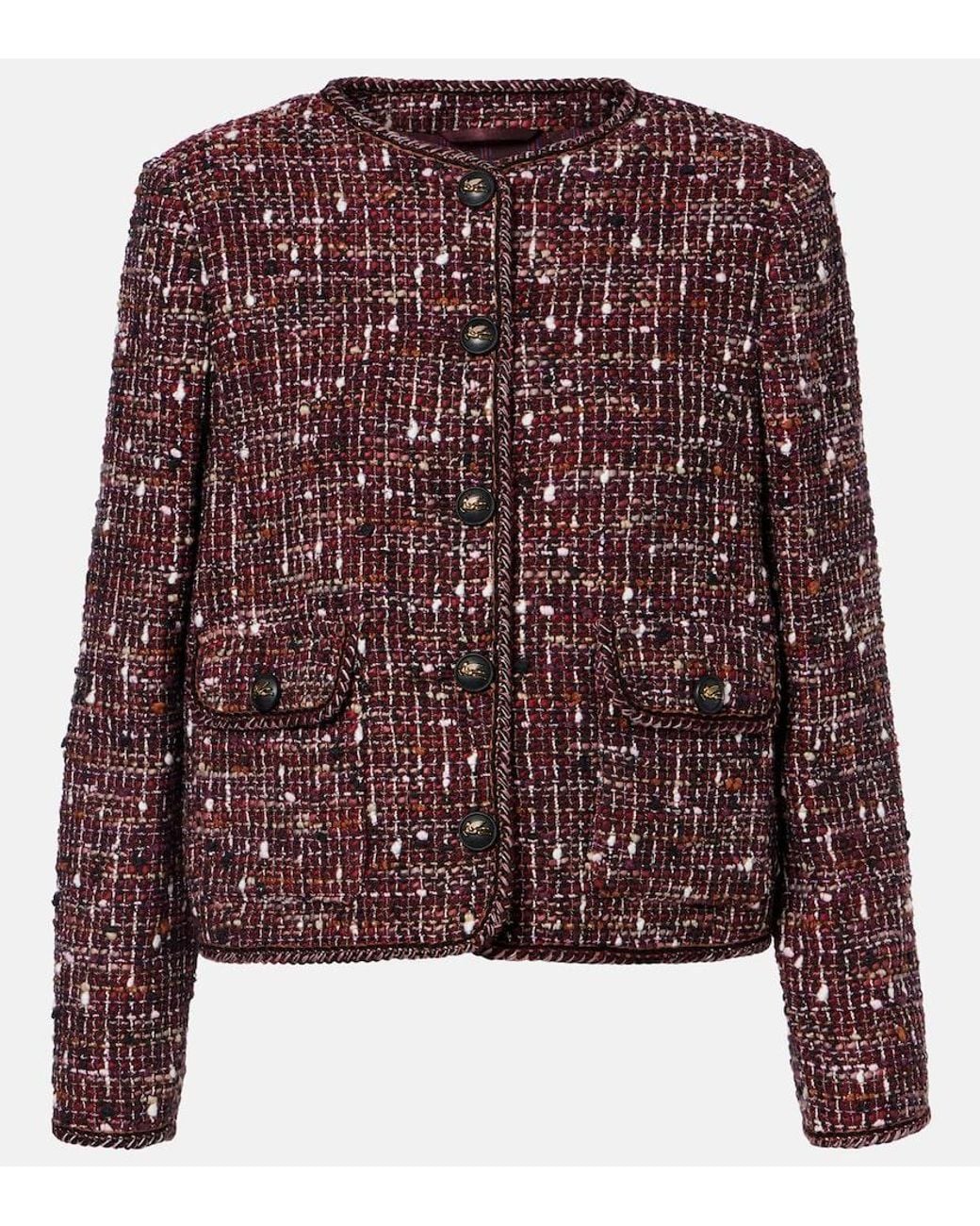 Etro Purple Cropped Cotton-Blend Boucle Jacket