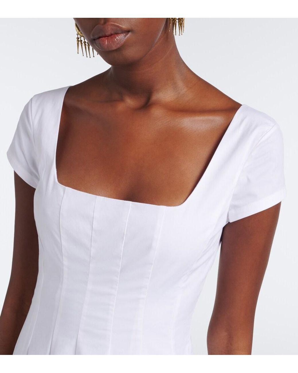 Staud White Wells Cotton Poplin Midi Dress