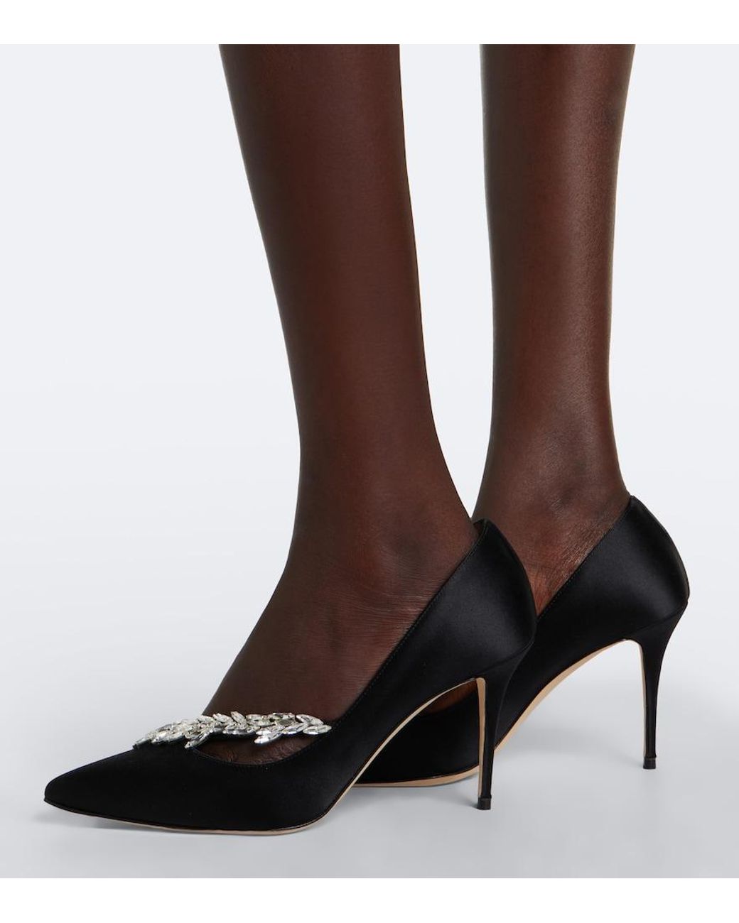 Manolo Blahnik Black Nadira Embellished Satin Pumps