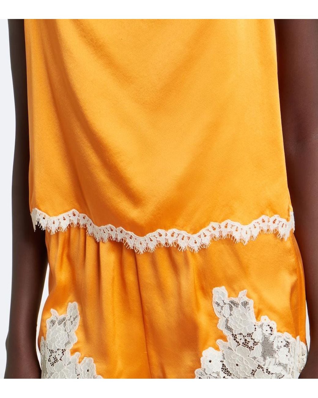 Doen Yellow Loure Lace-Trimmed Silk Satin Camisole