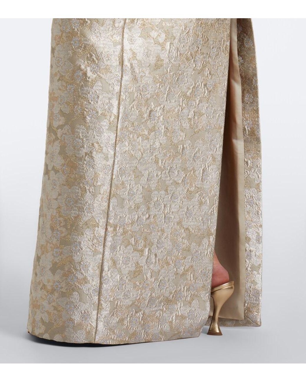 Markarian Natural Clover Floral Brocade Bustier Gown