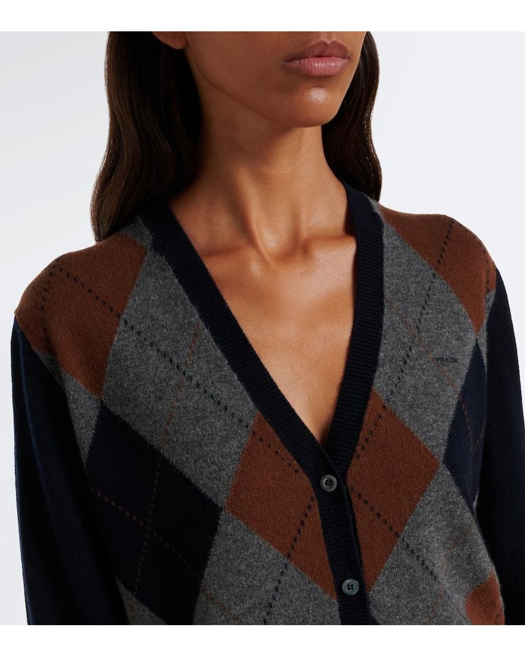 Prada Blue Argyle Cashmere Cardigan