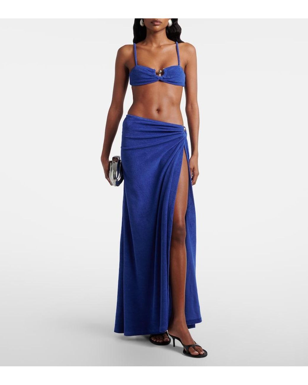 Christopher Esber Blue Cotton-Blend Terry Maxi Skirt