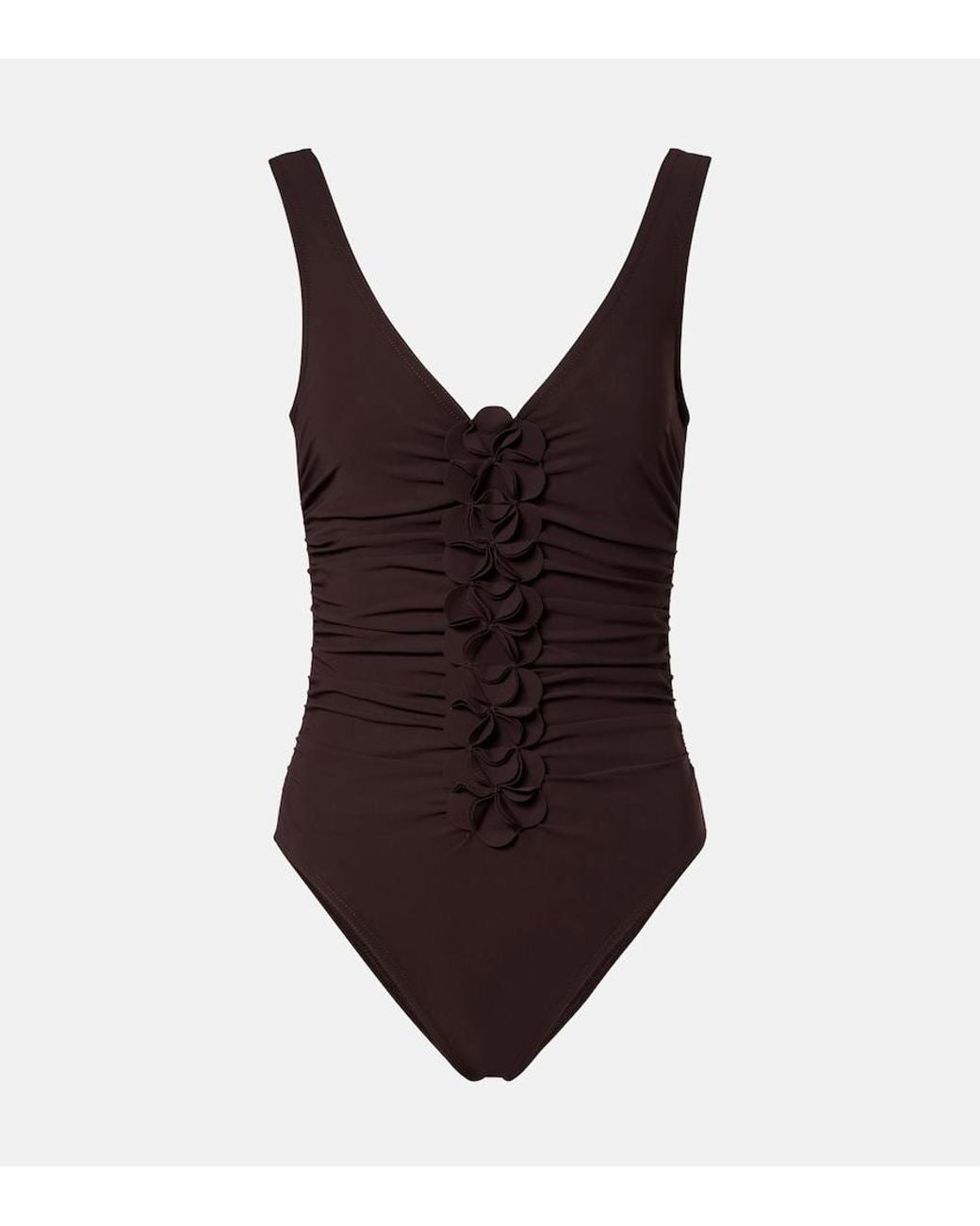 Karla Colletto Brown Tess Floral-Applique Swimsuit