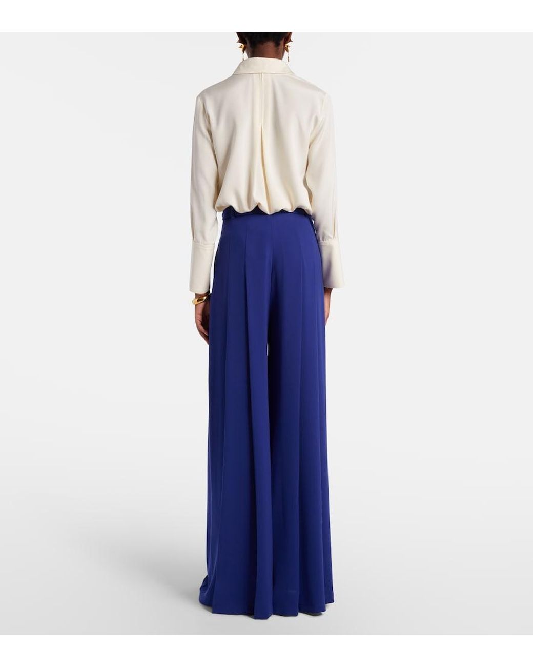 Max Mara Blue Valico Pleated Wide-Leg Pants