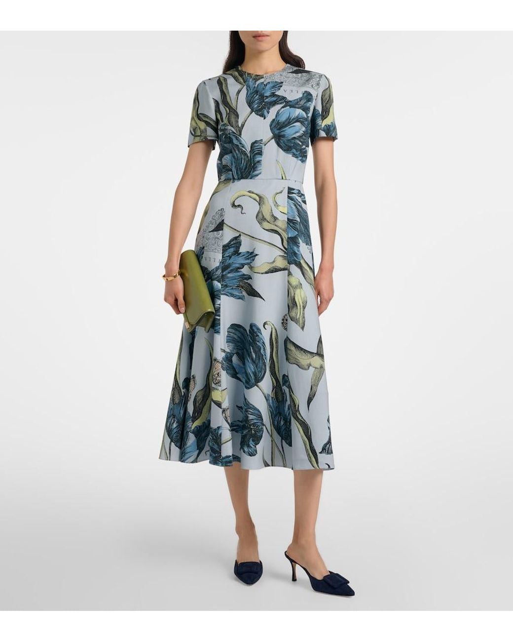 Robe Midi A Fleurs Erdem en coloris Blue