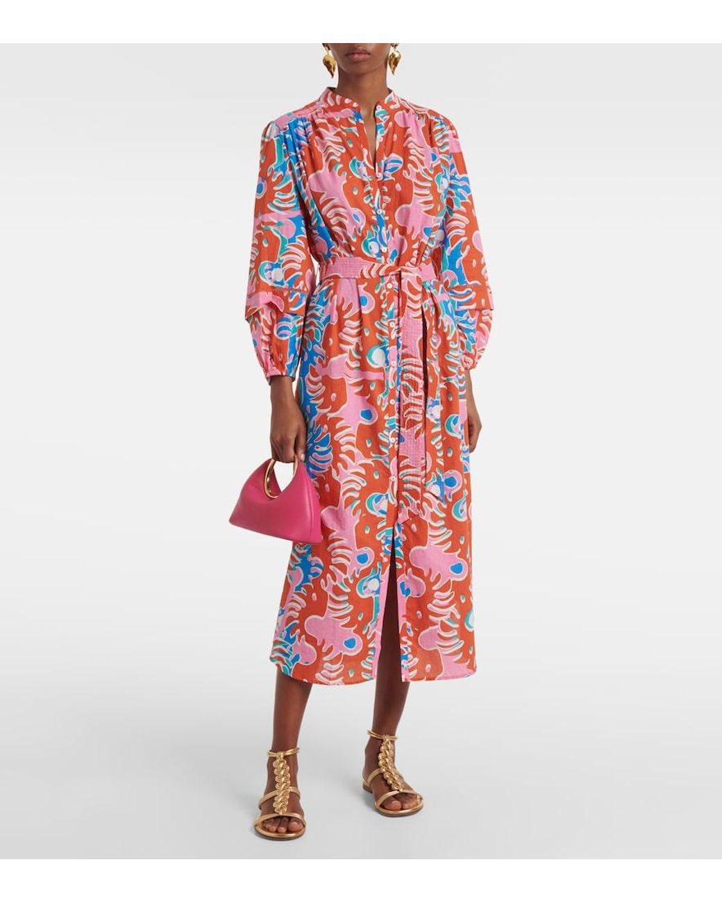 Poupette Red Cathy Printed Cotton Shirt Dress