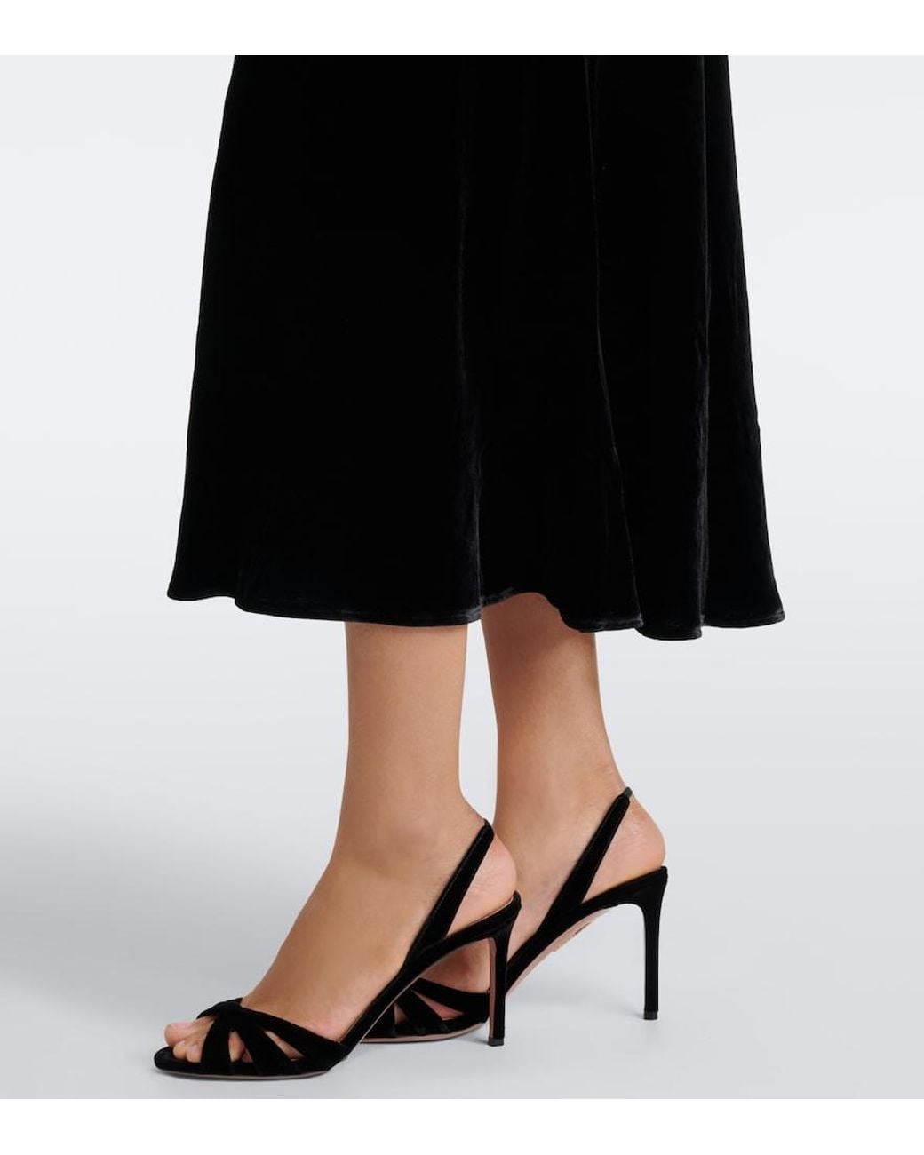 Rixo Black Clarice Lace-Trimmed Velvet Midi Dress
