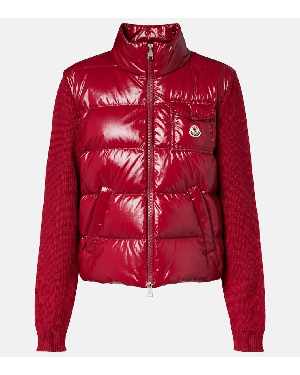 Moncler Red Down-Paneled Virgin Wool Cardigan