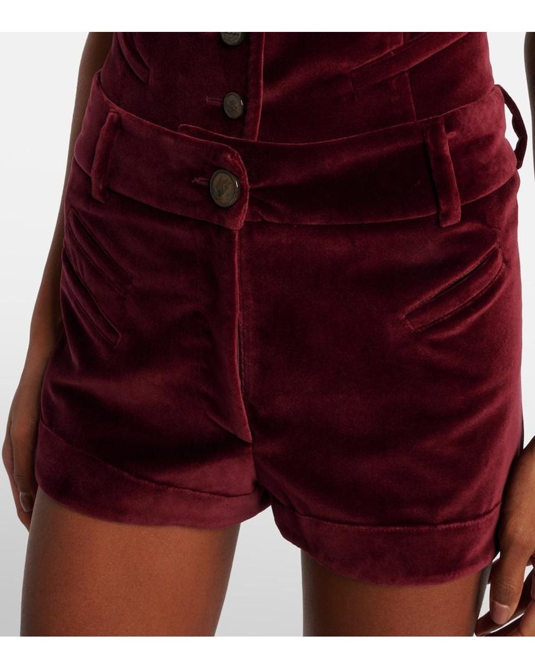 Etro Red High-Rise Cotton Velvet Micro Shorts
