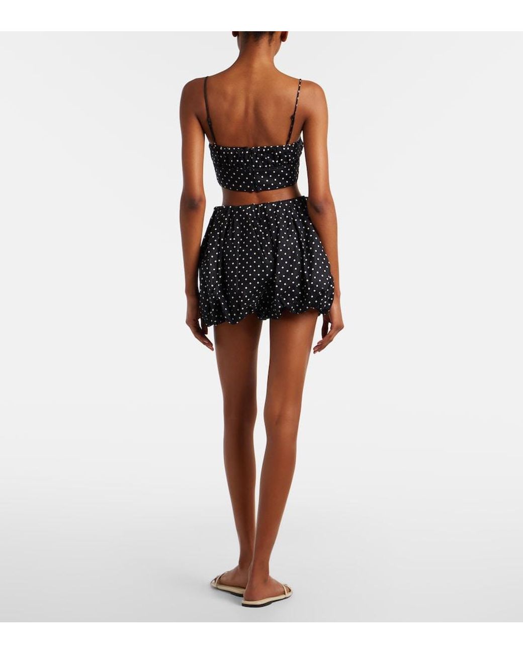 Faithfull The Brand Black Lucia Polka-Dot Linen Shorts
