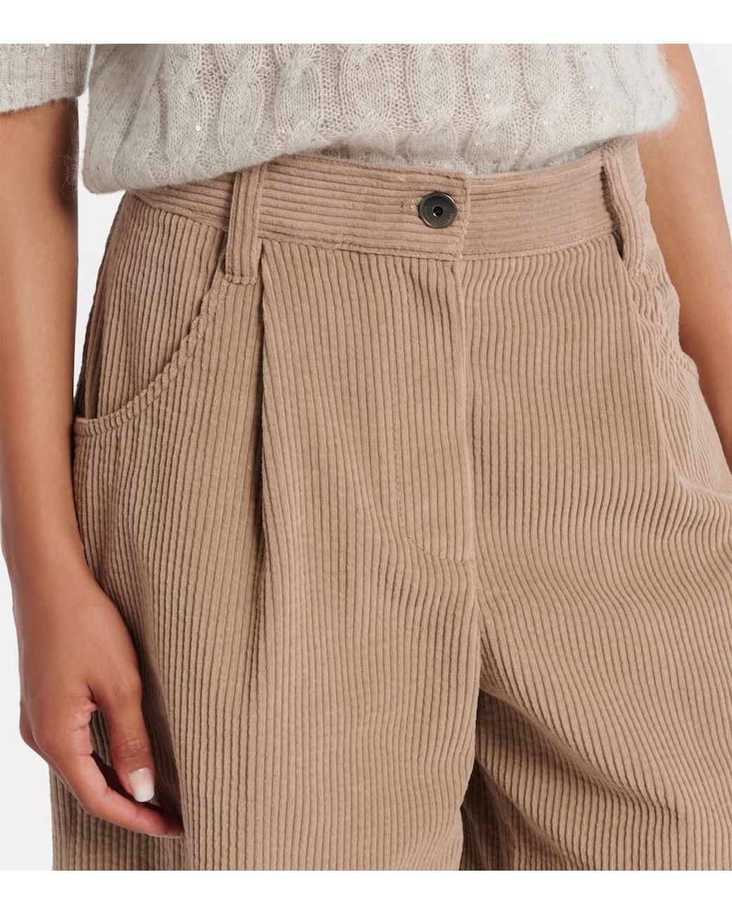Brunello Cucinelli Natural High-Rise Cotton Corduroy Shorts