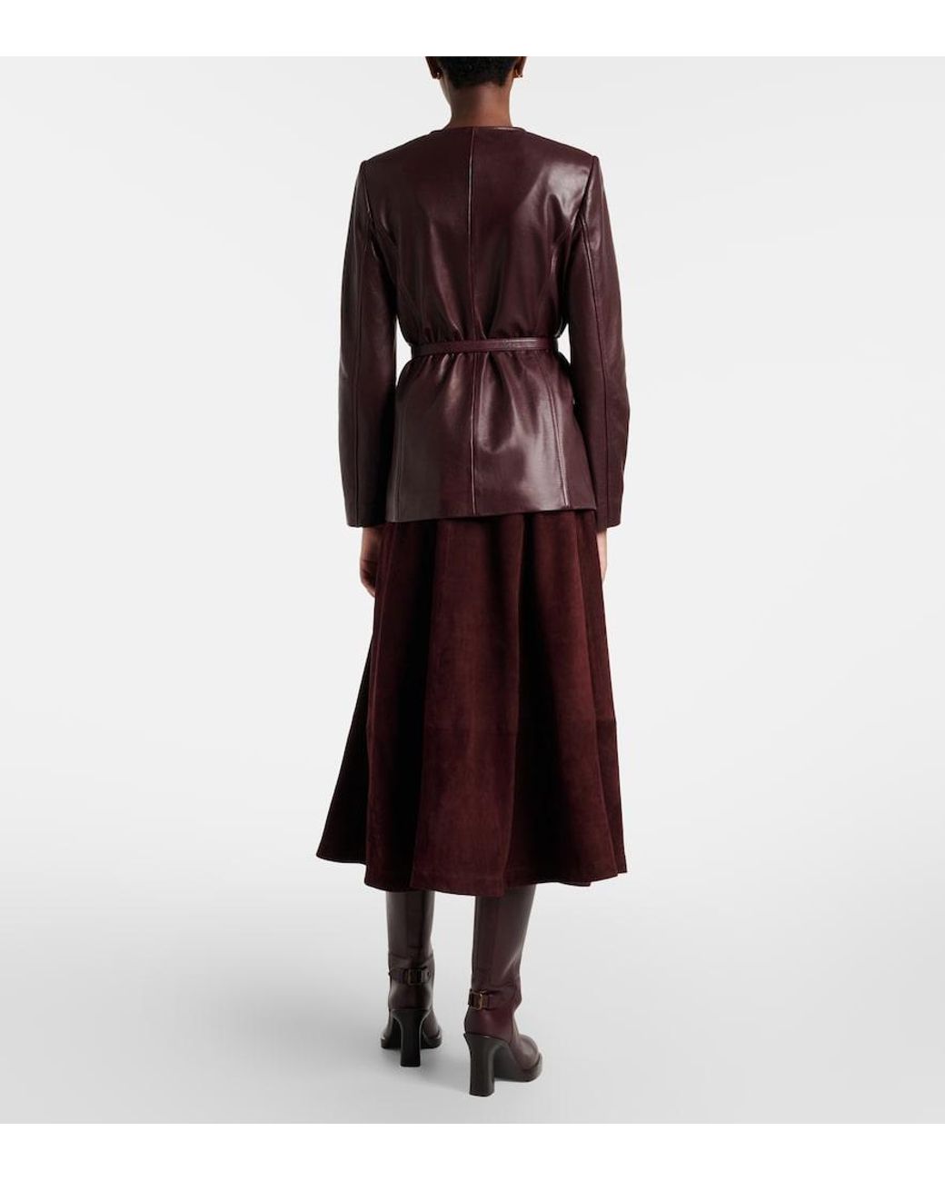 Nour Hammour Purple Opera Leather Midi Skirt