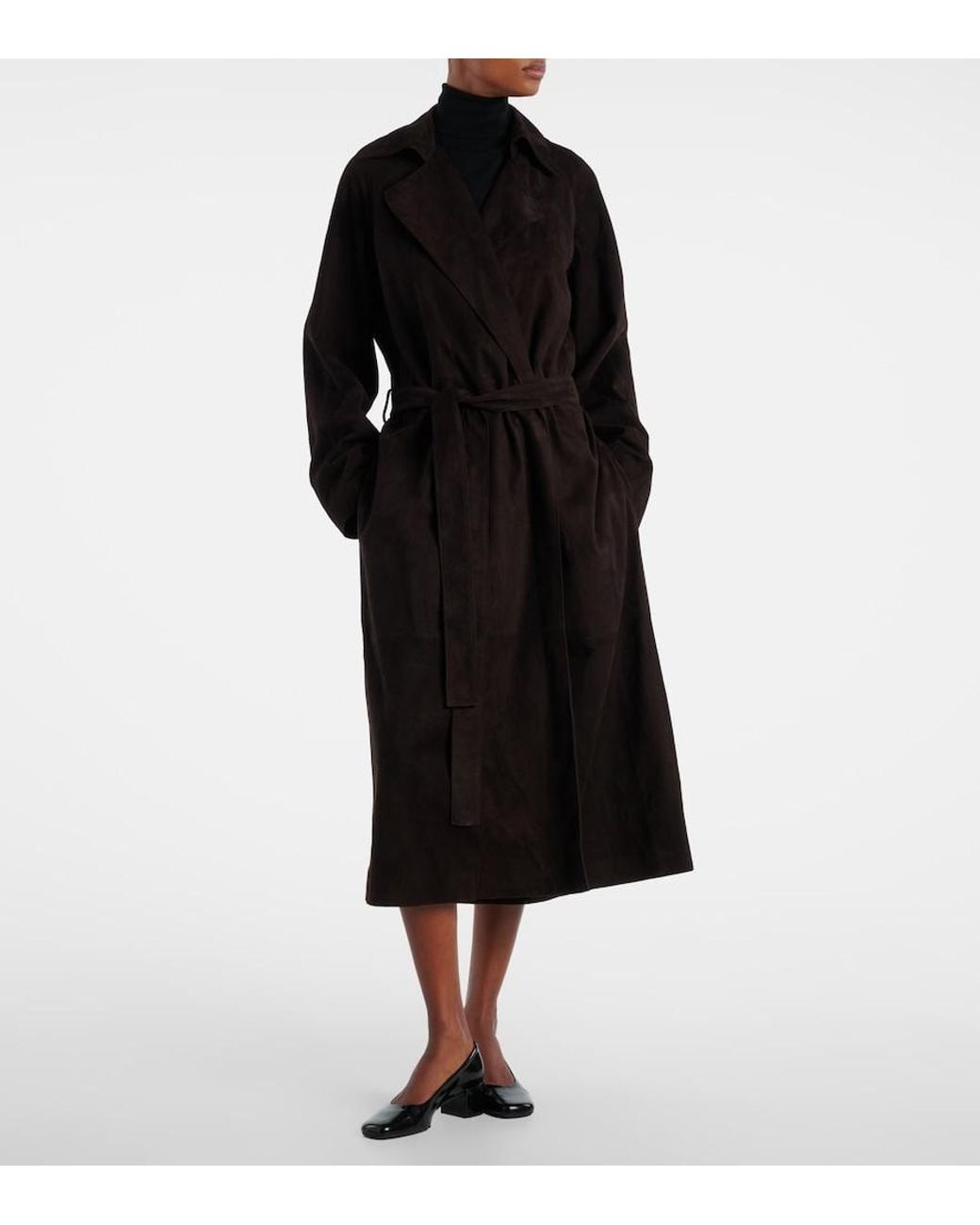 The Row Black Solana Suede Wrap Coat