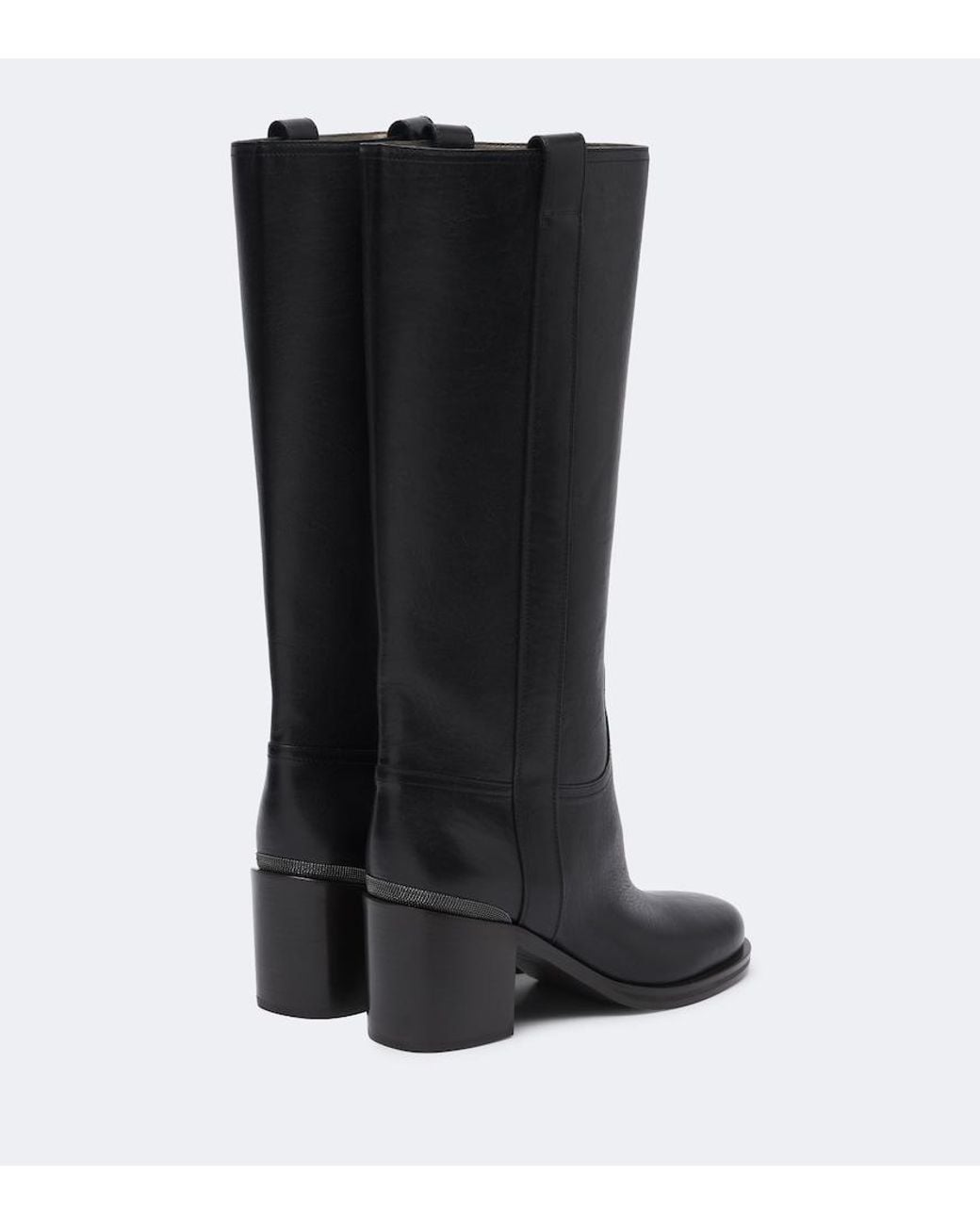 Brunello Cucinelli Black Monili Leather Knee-High Boots