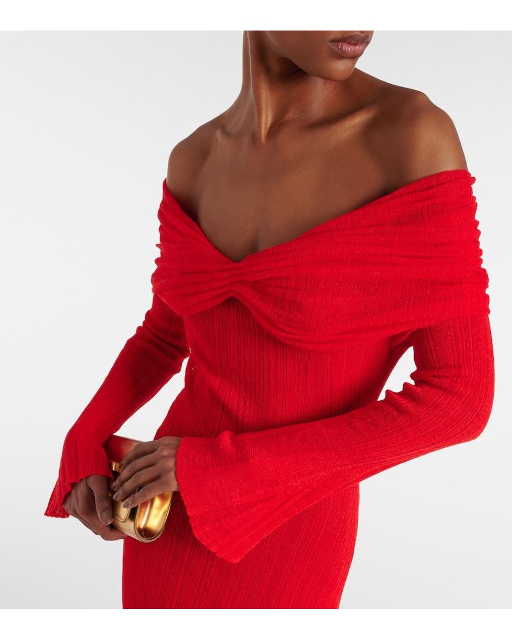 AYA MUSE Red Off-Shoulder Linen-Blend Maxi Dress