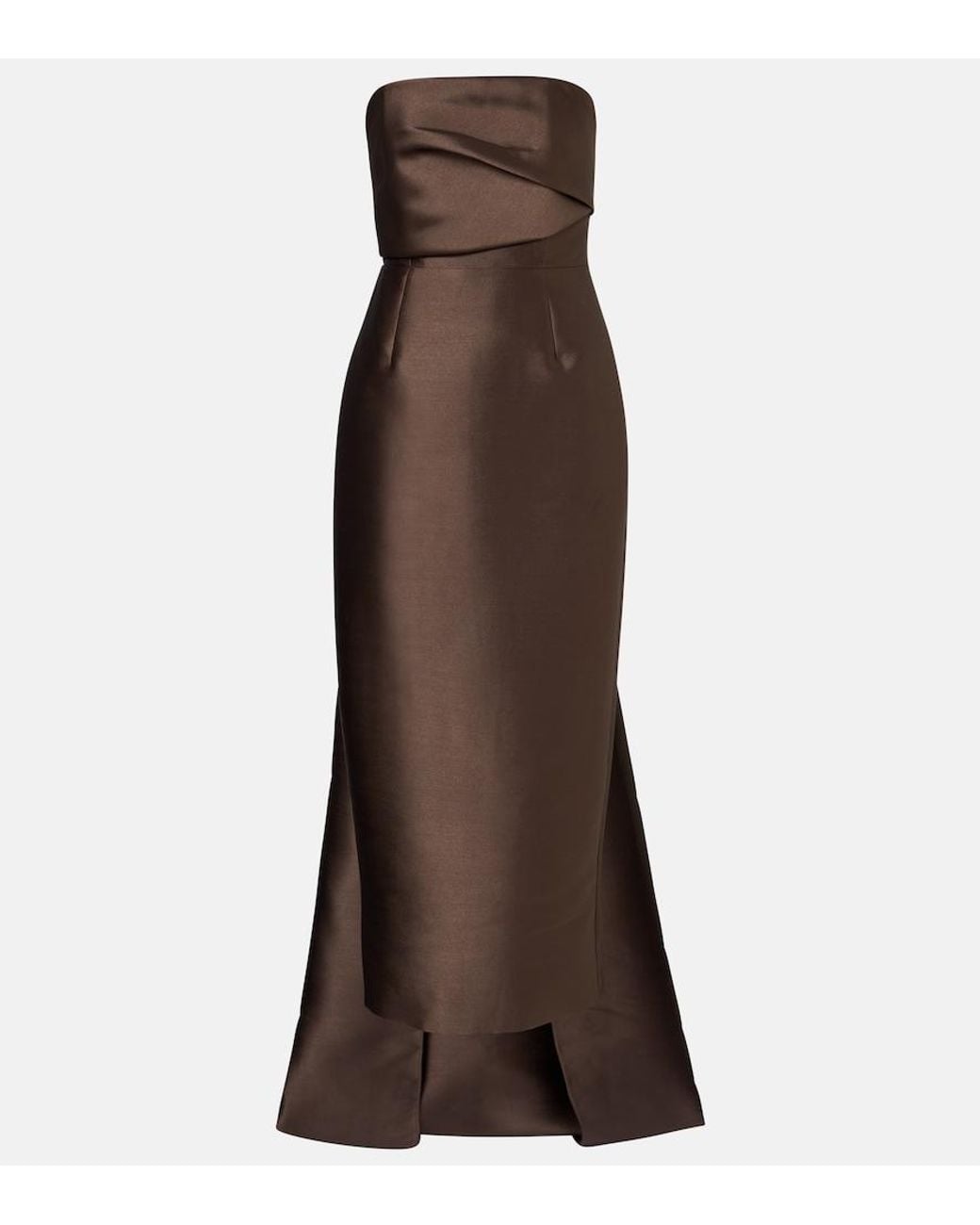Solace London Brown Kiki Draped Strapless Satin Cocktail Dress