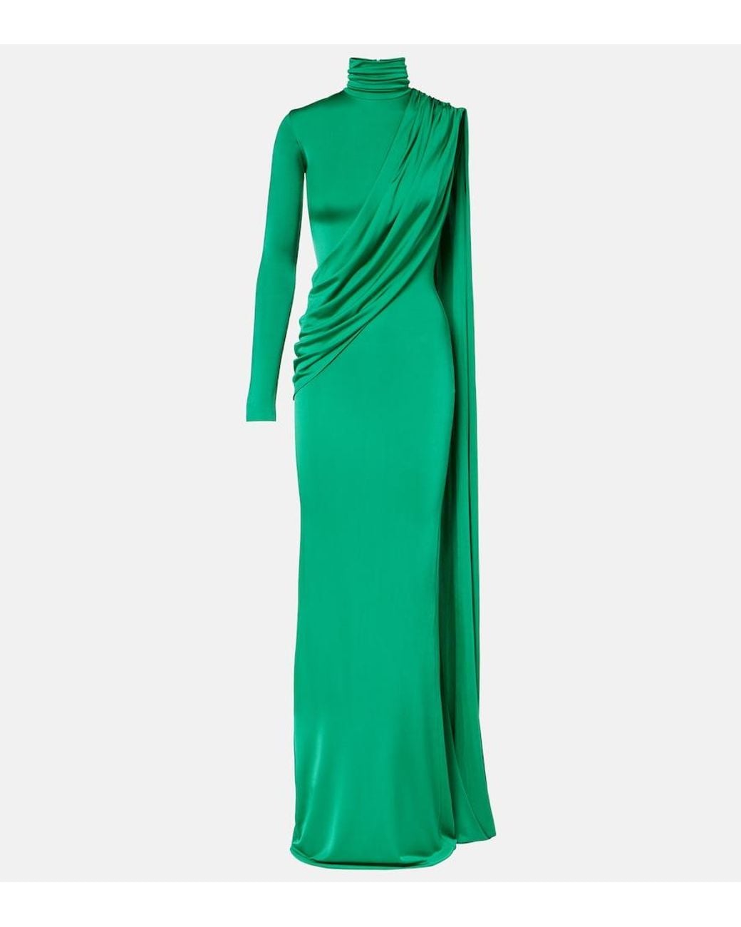 The New Arrivals Ilkyaz Ozel Green Aya Caped Satin Gown