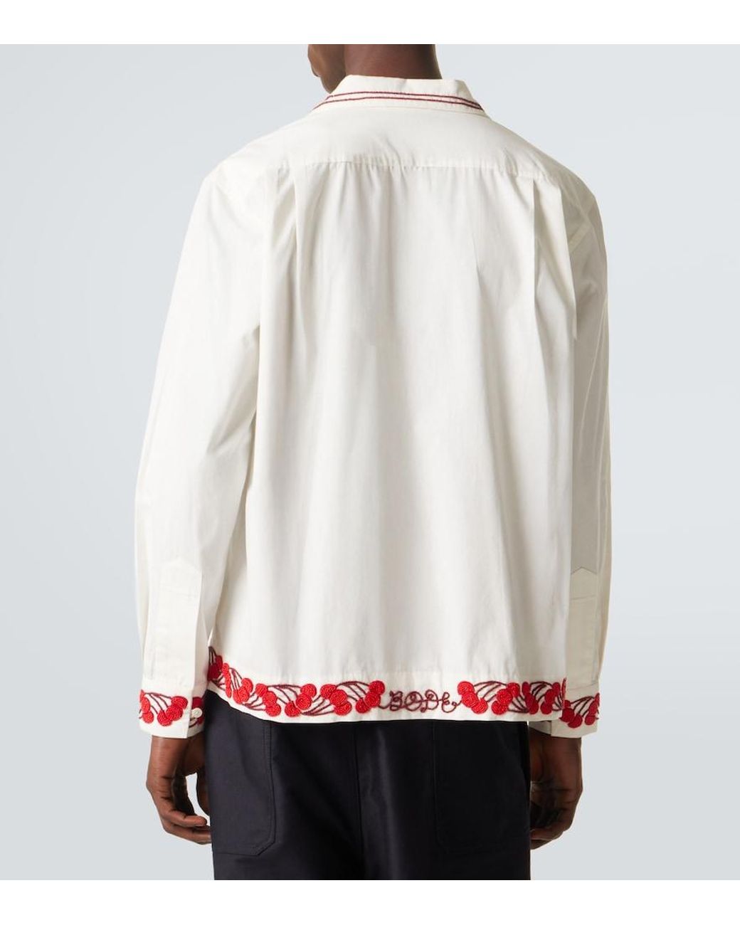 Bode White Cherry Lane Beaded Cotton Poplin Shirt for men
