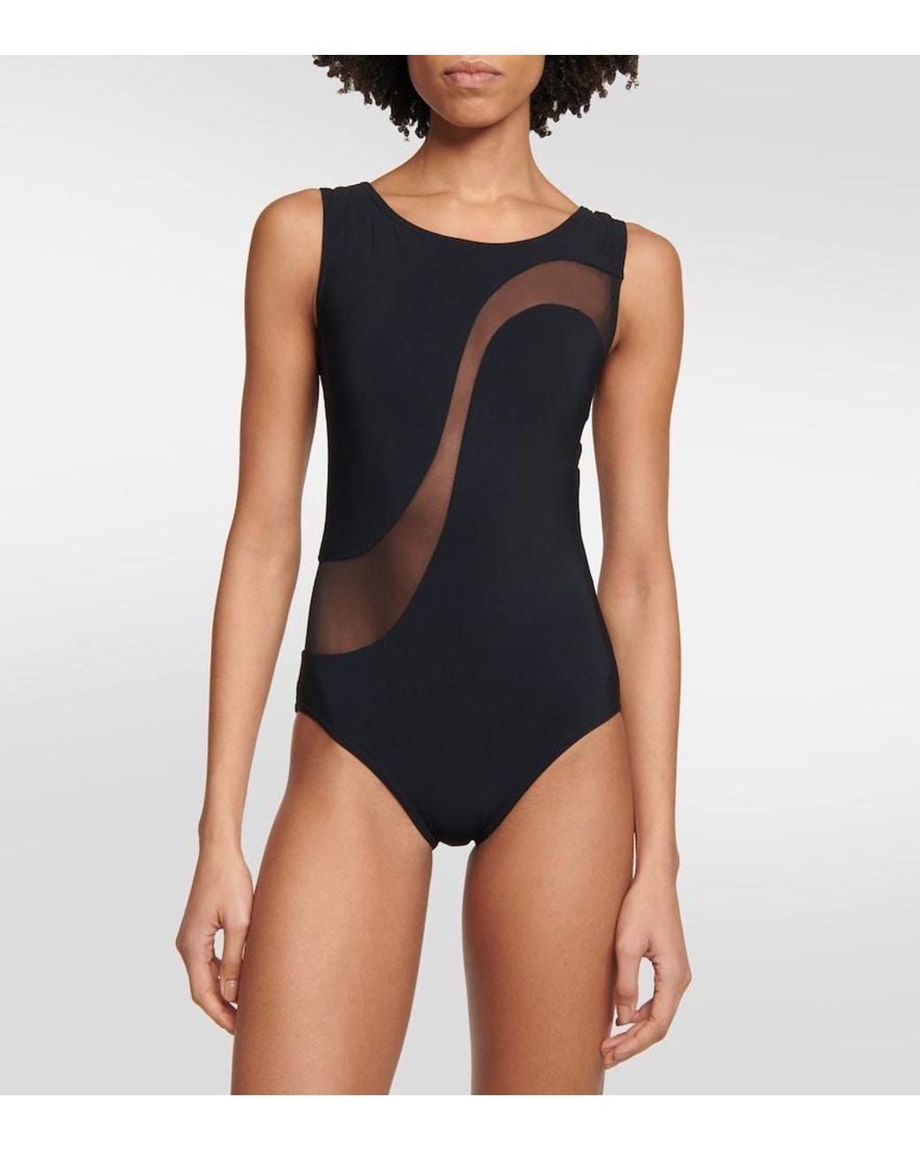 Karla Colletto Black Mesh-Trimmed Swimsuit
