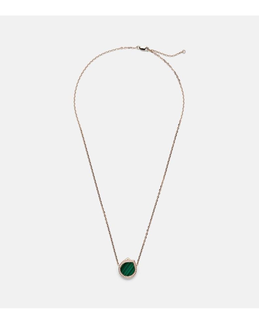 Repossi Pink Antifer 18Kt Rose Pendant Necklace With Malachite And Diamonds