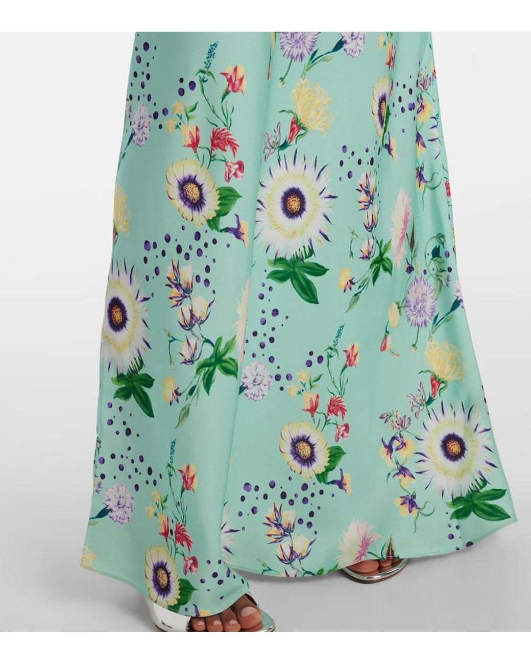 Rabanne Green Chain-Detail Floral Maxi Dress