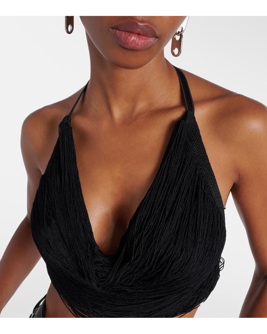 The Attico Black Fringed Halterneck Bralette