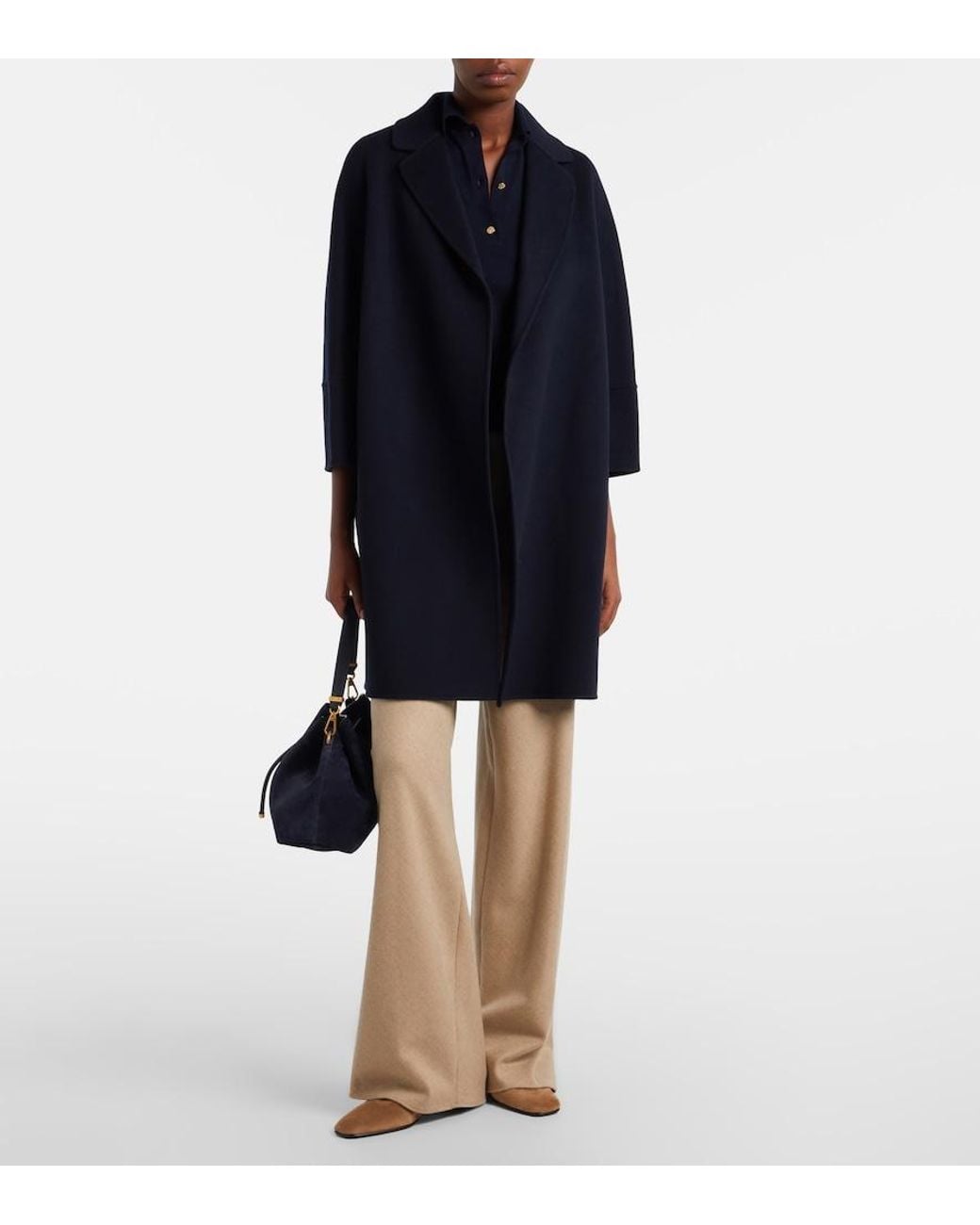 Max Mara Black Wool Wrap Coat