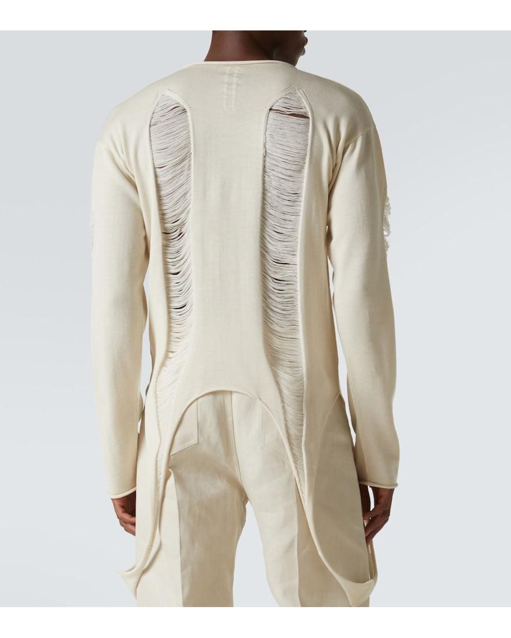 Rick Owens Natural Distressed Wool Sweater for men