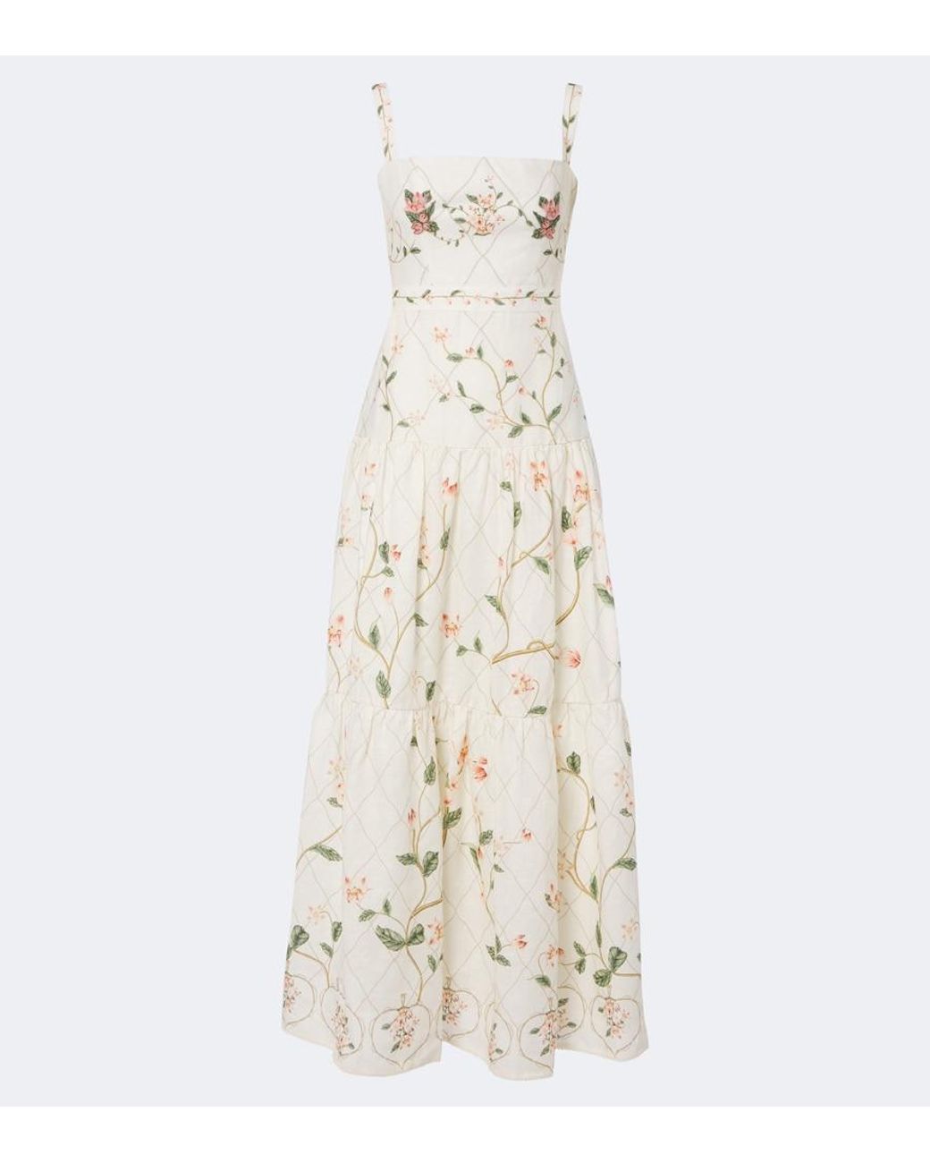 Agua Bendita White Lima Floral Embroidered Linen Maxi Dress