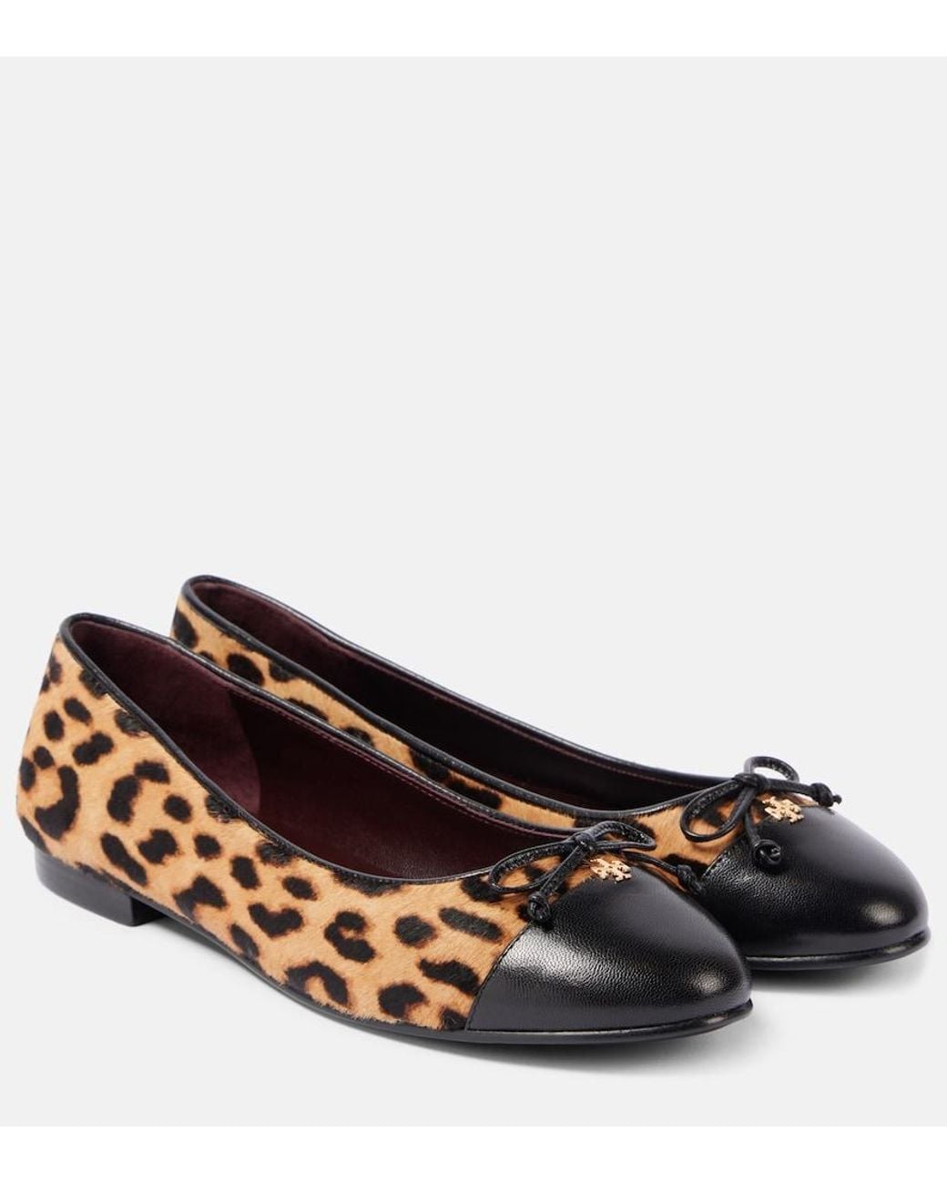 Tory Burch Brown Leopard-Print Calf Hair And Leather Ballet Flats