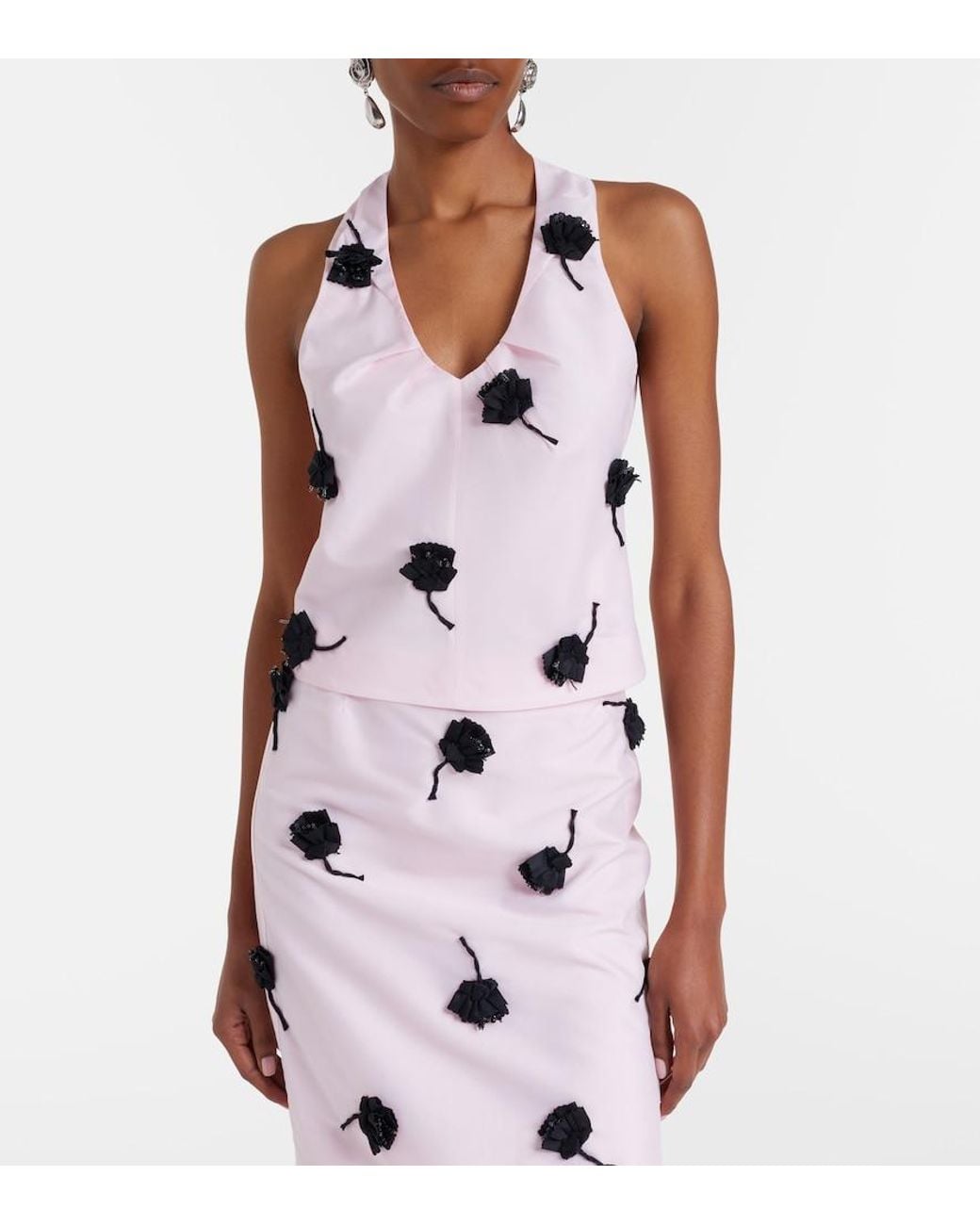 ShuShu/Tong Pink Floral-Appliqué Top