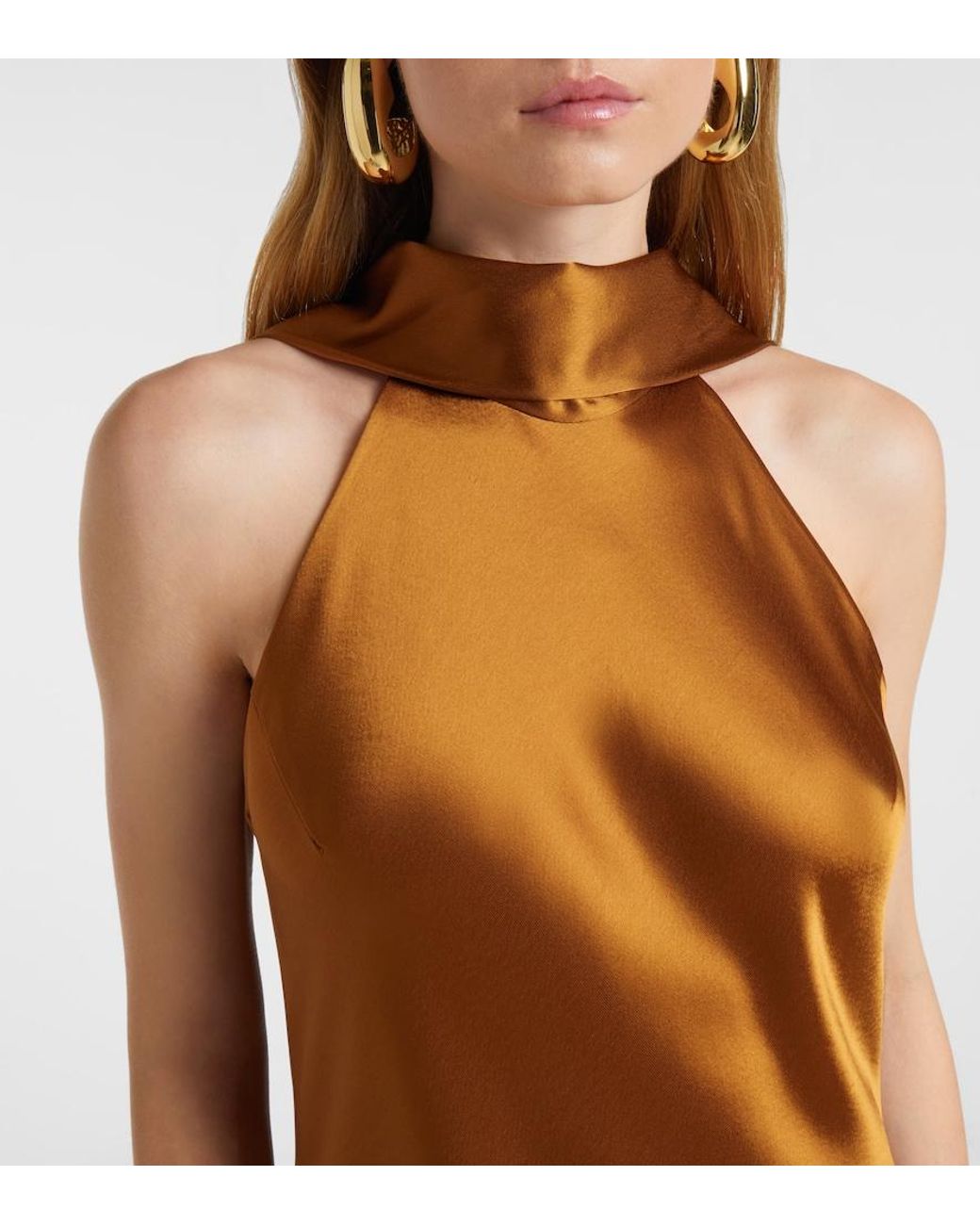 Galvan Brown Sienna Halterneck Satin Gown