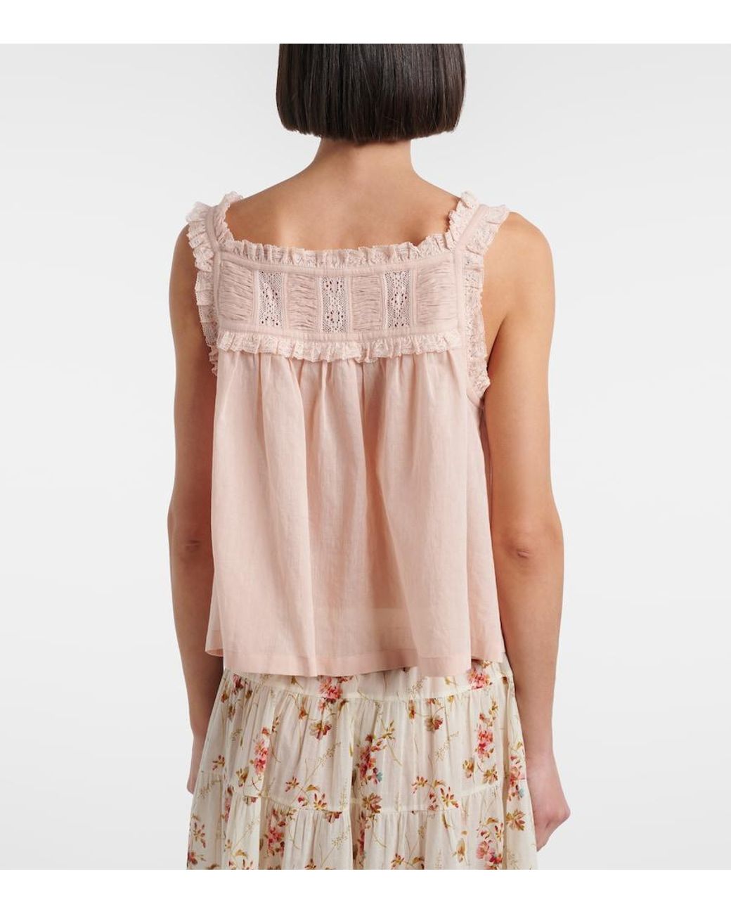 Doen Pink Fidella Lace-Trimmed Cotton Top