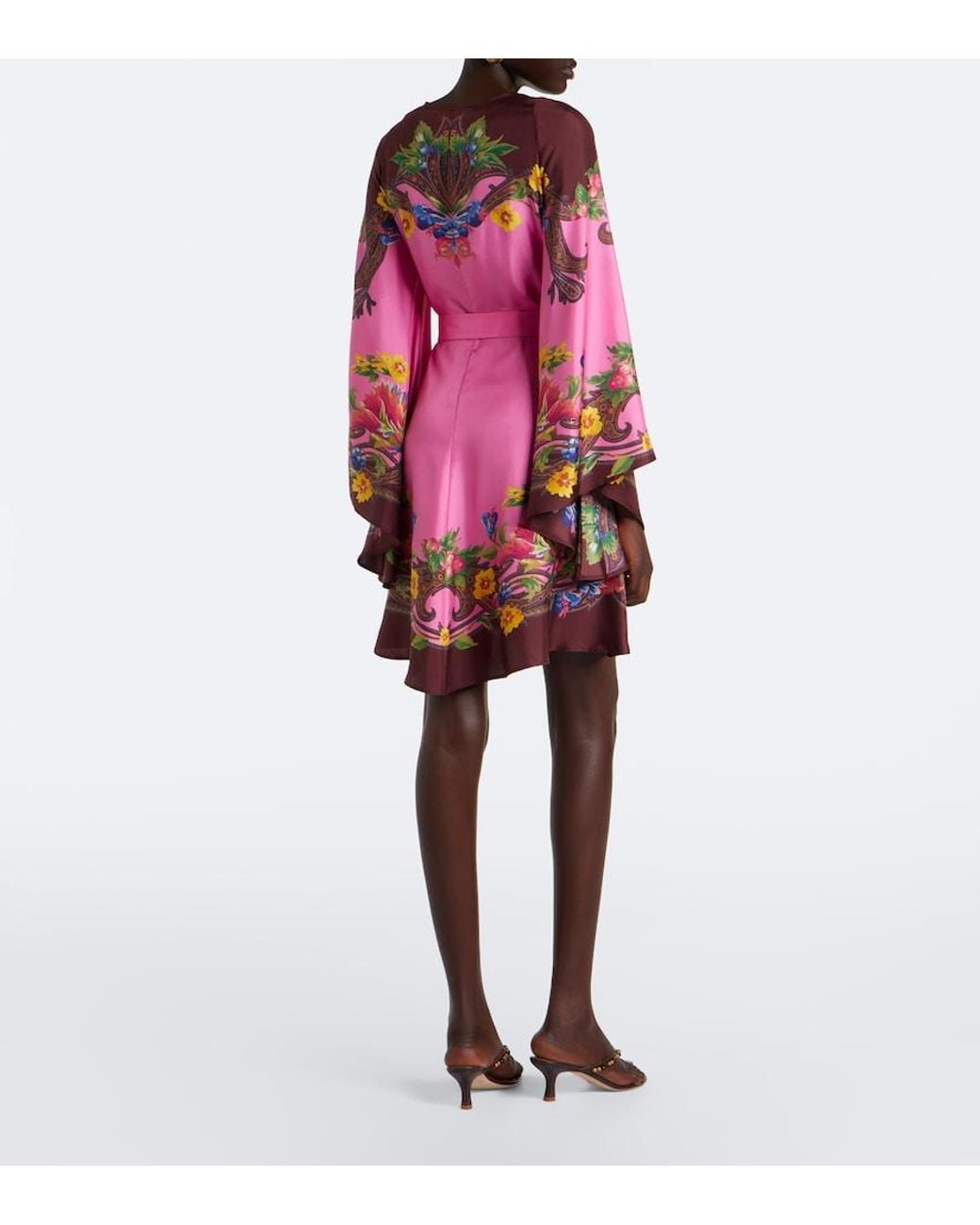 Etro Pink Belted Floral Silk Satin Minidress