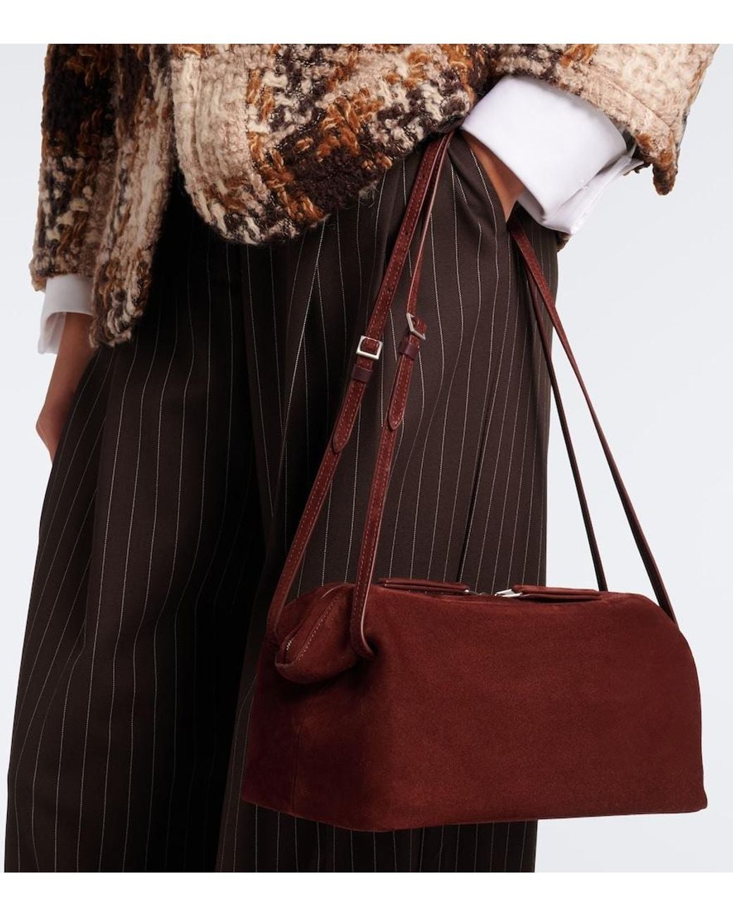 Nour Hammour Red Kenza Suede Shoulder Bag