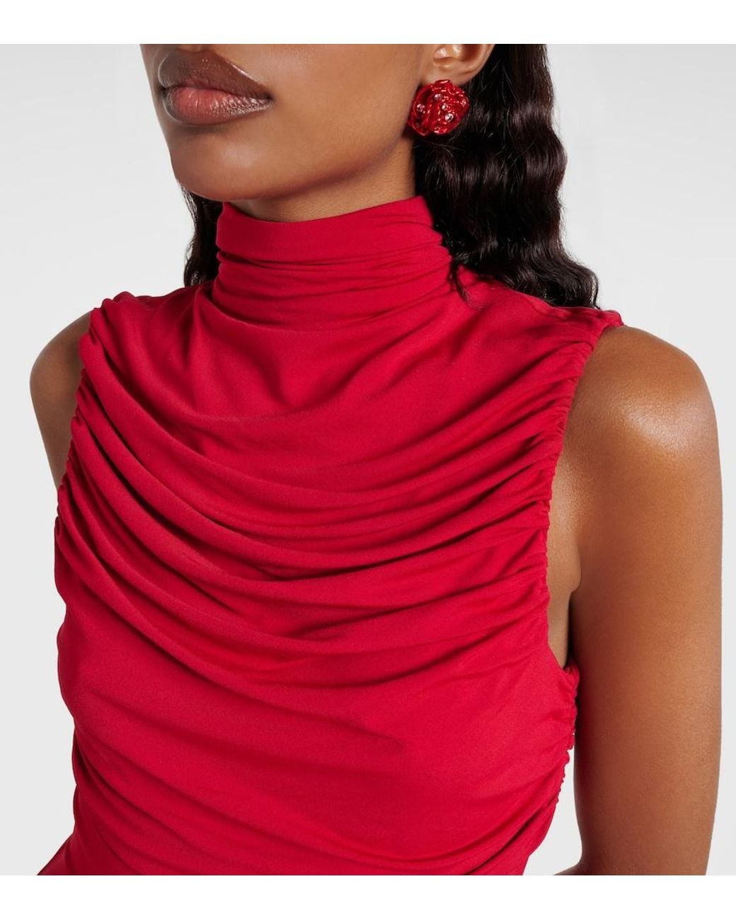 Magda Butrym Red Floral-Applique Draped Gown