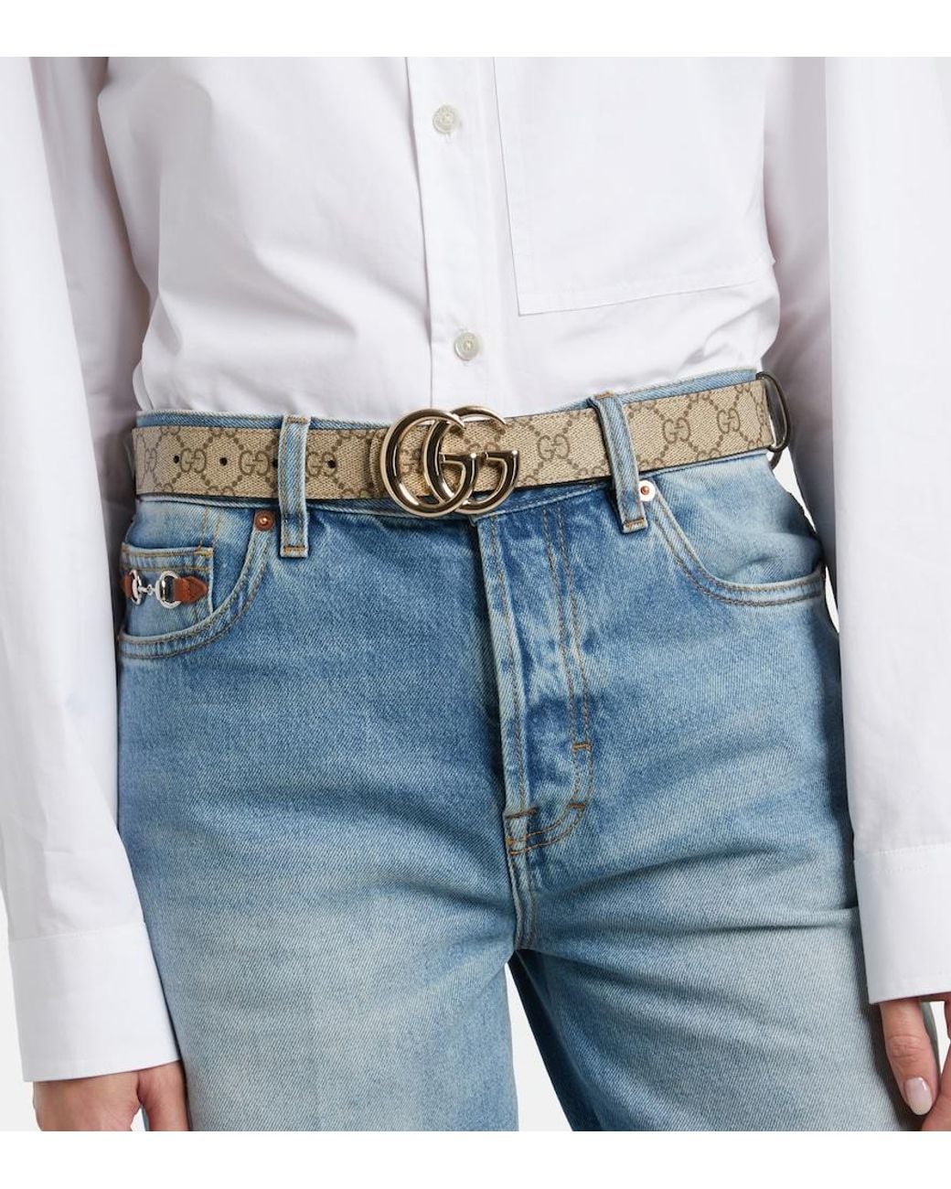 Gucci Natural Gg Marmont Reversible Leather Belt