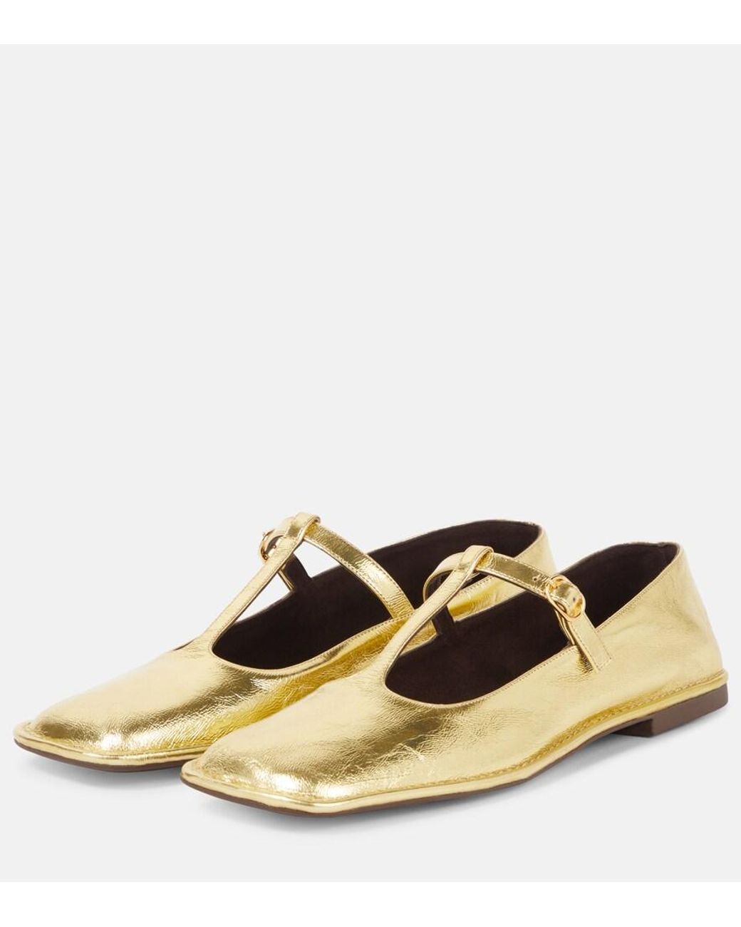 The Row Yellow Square T-Strap Leather Mary Jane Flats