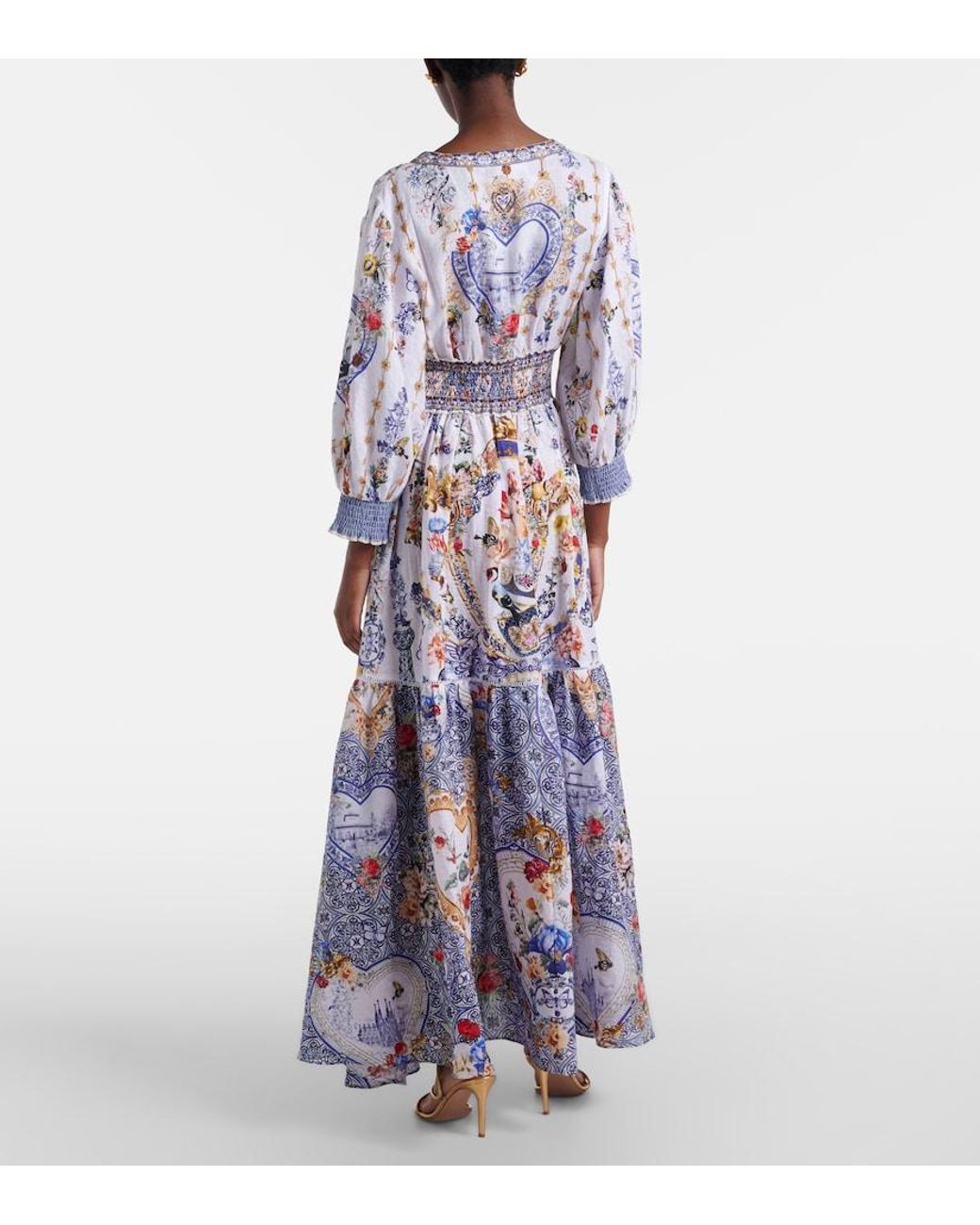 Camilla Blue Printed Linen Maxi Dress
