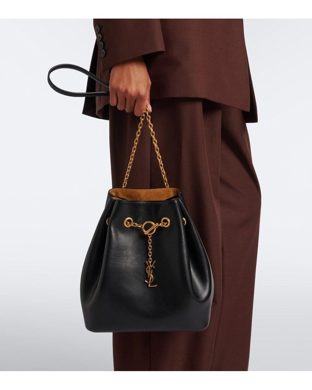 Saint Laurent Black Le Sailor Small Leather Bucket Bag