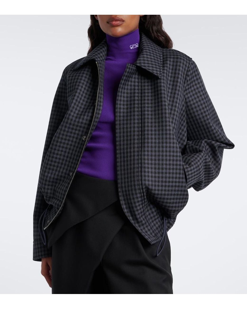 Loewe Black Gingham Wool-Blend Blouson Jacket