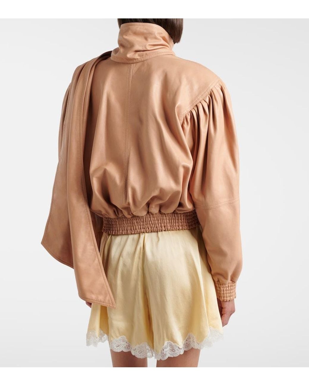 Chloé Natural Scarf-Detail Cropped Leather Jacket