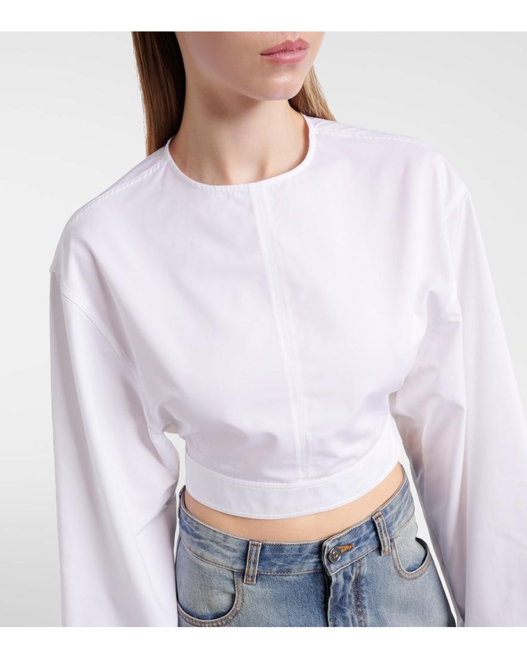 Alaïa White Cotton Poplin Crop Top